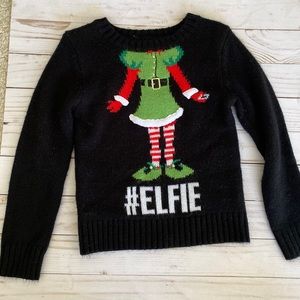 Kids ugly Christmas sweater elfie